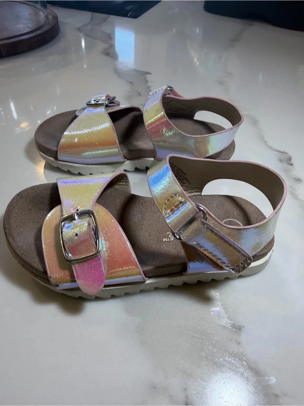 Cat & Jack Iridescent Pink Pearl Kids Buckle Sandals - Target